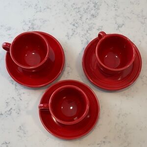 Fiesta Ware Coffee Cups & Saucers – Set of 3 – Scarlet Red